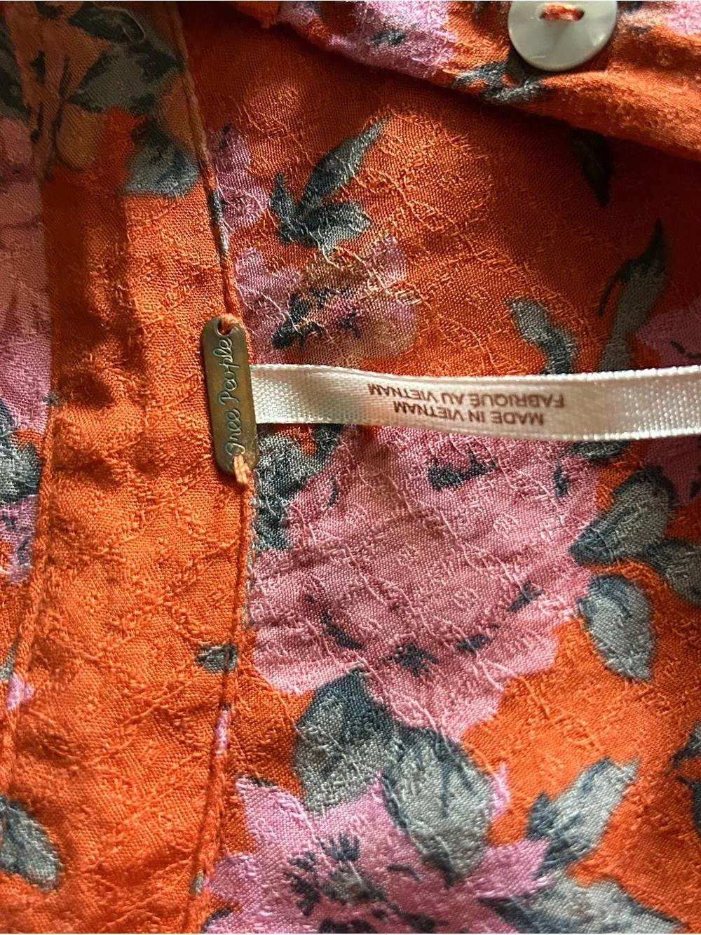 Free People Red Floral Tie-Front Button Blouse